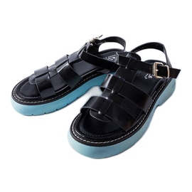 Sandales noires sur plateforme bleue de Lola