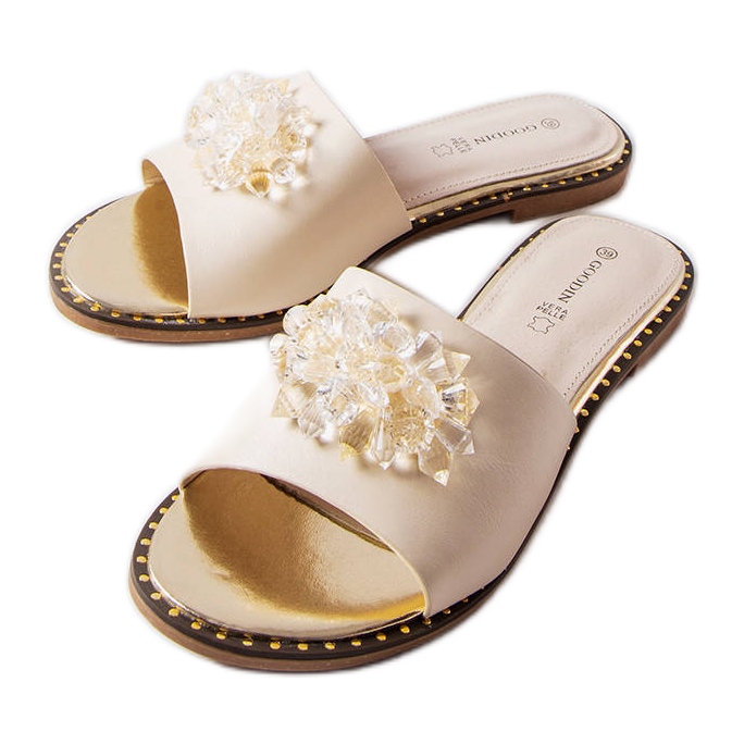 Claquettes beiges avec cristaux de Lowa