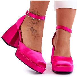 Escarpins à la mode sur des talons massifs Fuchsia Sandia rose