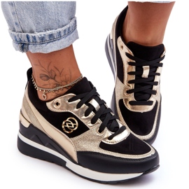 PE1 Baskets compensées à lacets pour femmes noir et or Genova le noir