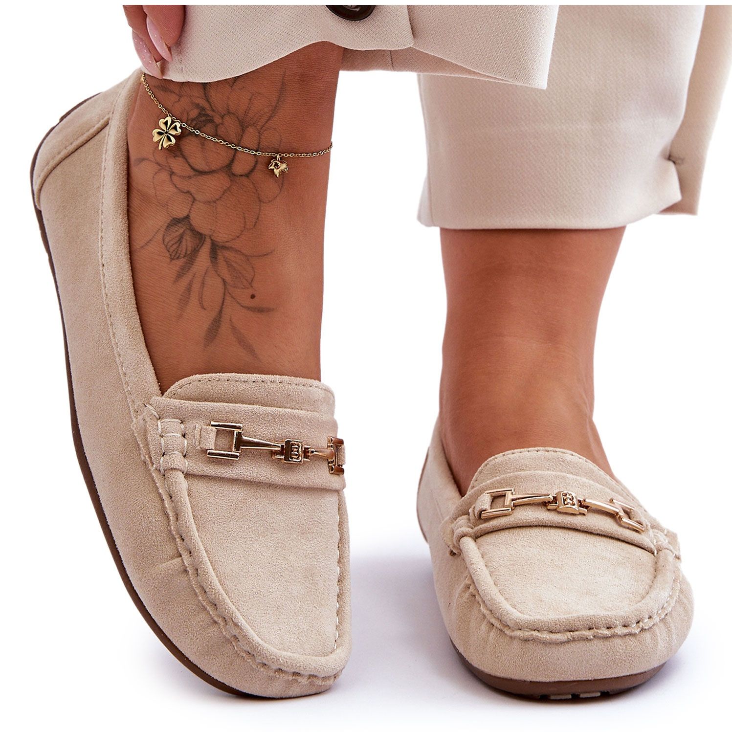 Mocassins Classiques en Daim pour Femme Beige Corinell