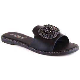 Chaussons plats confortables pour femmes avec zircons noirs S.Barski Kv 520-30