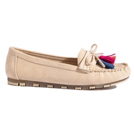 Mocassins bohèmes en daim beige à pompons Shelovet