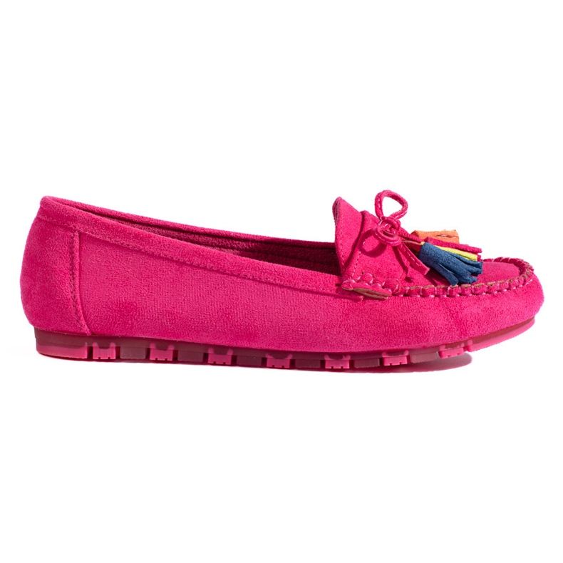 Mocassins bohèmes en daim fushia à pompons Shelovet rose