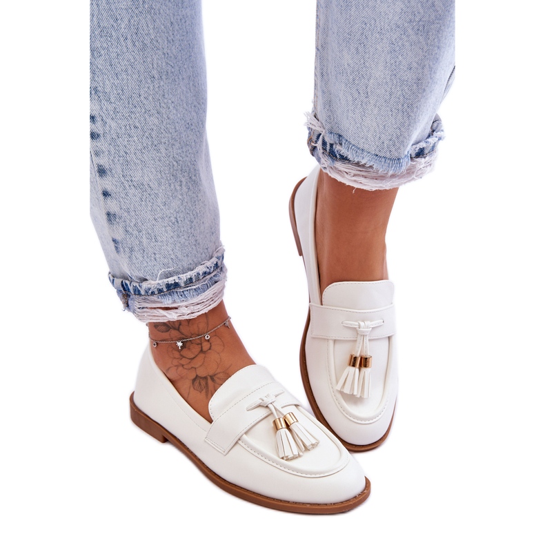 Mocassins Classiques En Cuir À Franges Camisoles Blanches
