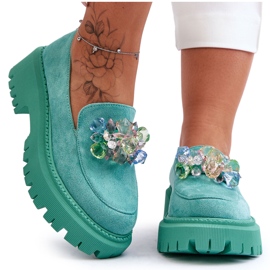 PS1 Mocassins Cristaux Décoratifs Femme Vert Avril