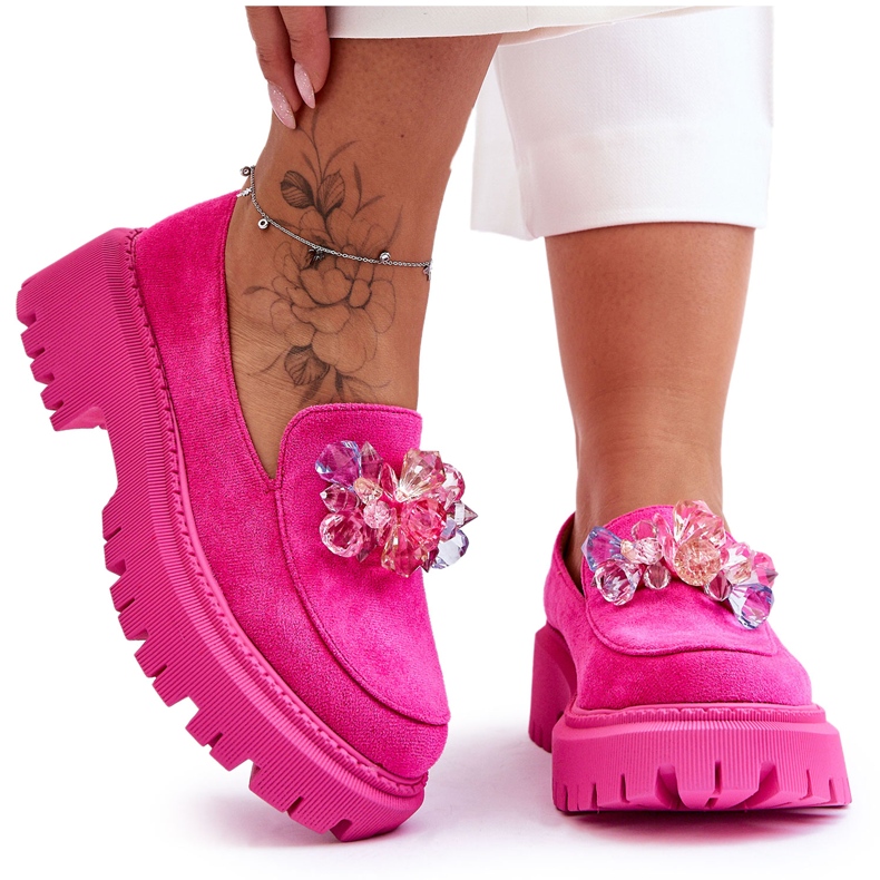 PS1 Mocassins Cristaux Décoratifs Femme Rose Avril
