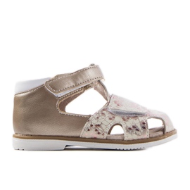 Sandales dorées avec semelle Compagnon en cuir