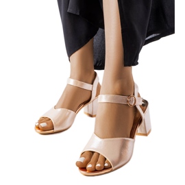 Sandales dorées sur le post de Vinceza beige