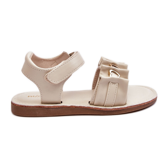 Sandales Enfant Avec Velcro Coeurs Beige Havane