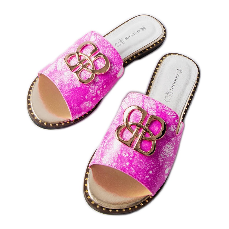 Inna Chaussons femme roses à boucle Léa