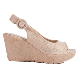 Sandales compensées en daim ajouré Shelovet beige