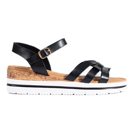 Sandales compensées basses Shelovet, noires, femmes