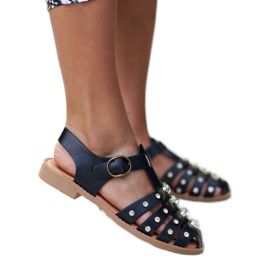 Sandales noires ornées de strass de Gaetano le noir