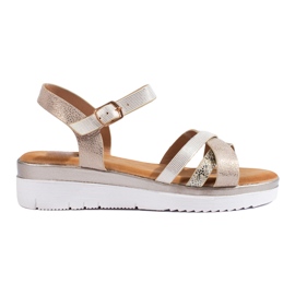 Sandales confortables sur une semelle compensée basse Shelovet beige et or doré