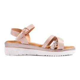 Sandales confortables sur une semelle compensée basse Shelovet beige et or d'or