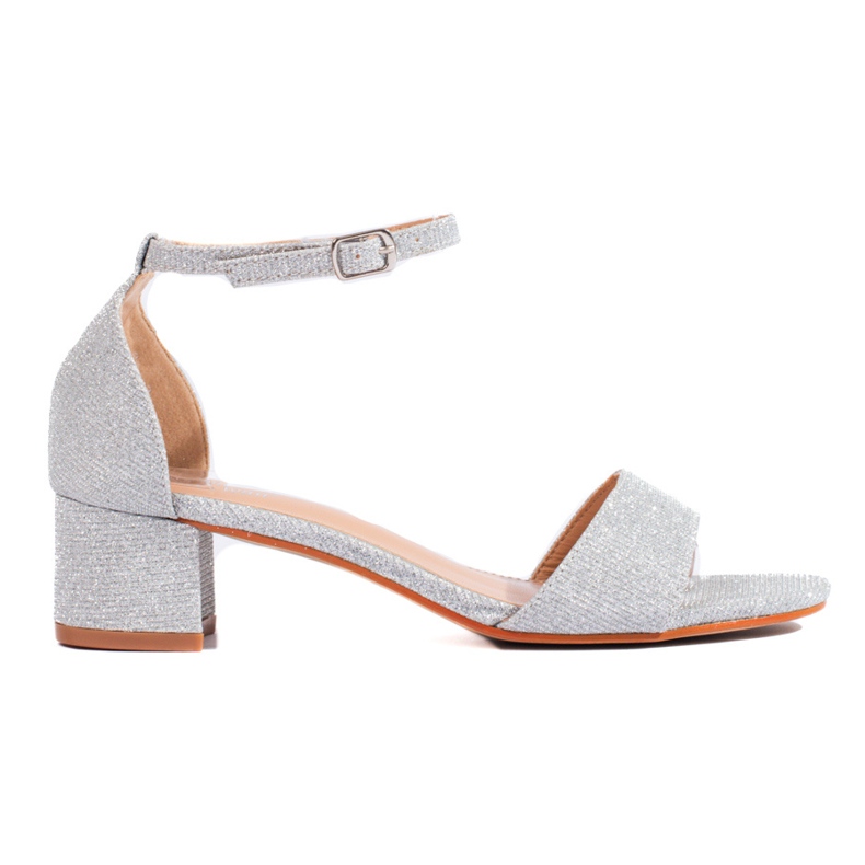 Élégantes sandales à talons bas à paillettes argentées de Shelovet