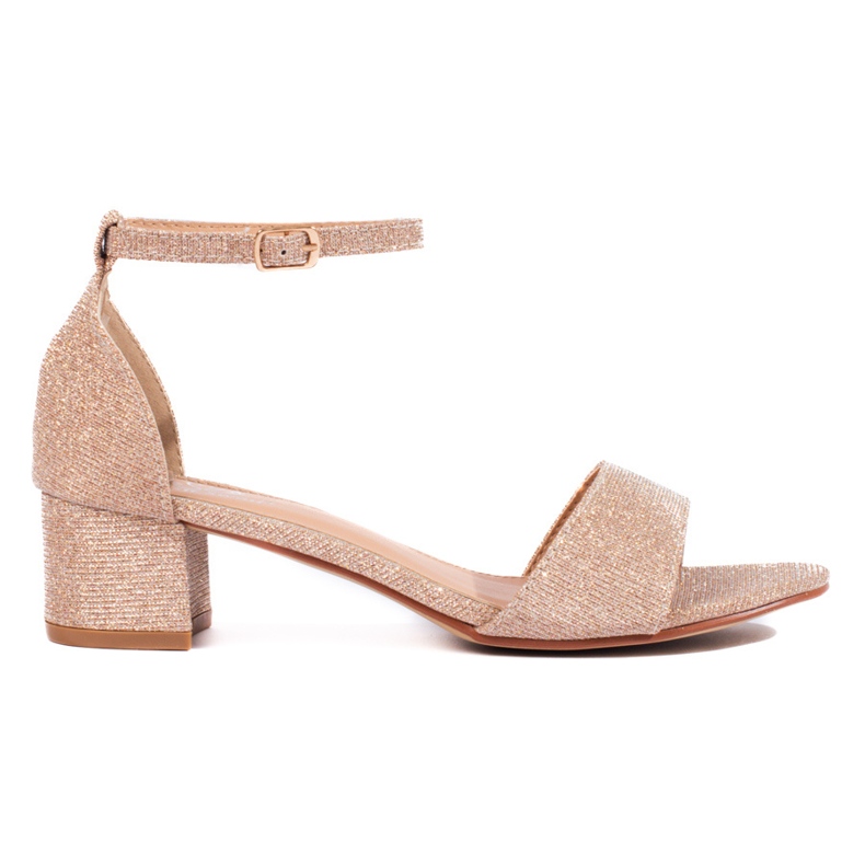 Sandales à paillettes élégantes avec un petit talon Shelovet or d'or