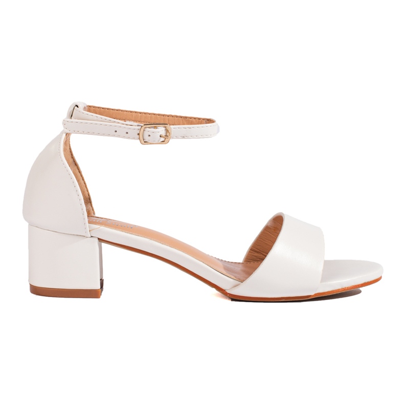 Sandales à talons bas Shelovet classiques et élégantes pour femmes blanche Sandales à talons bas Shelovet classiques et élégantes pour femmes blanche