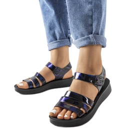 Sandales compensées bleu marine de Covillon le noir