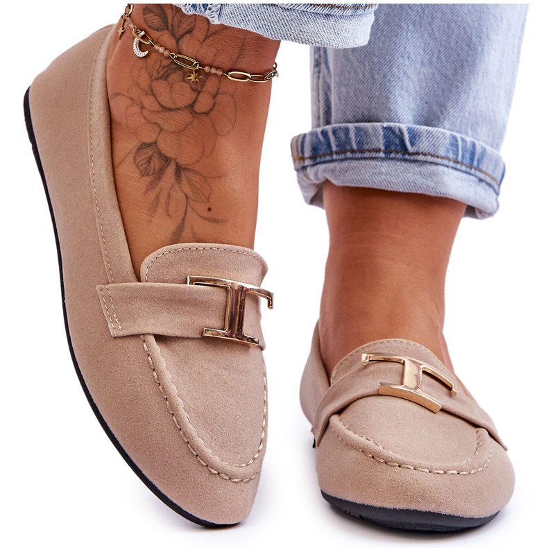 Mocassins classiques à enfiler avec décoration, beige clair