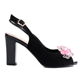 Sandales à talons hauts pour femmes avec cristaux Shelovet noir