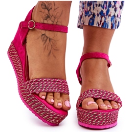 Sandales compensées fuchsia classiques pour femmes rose