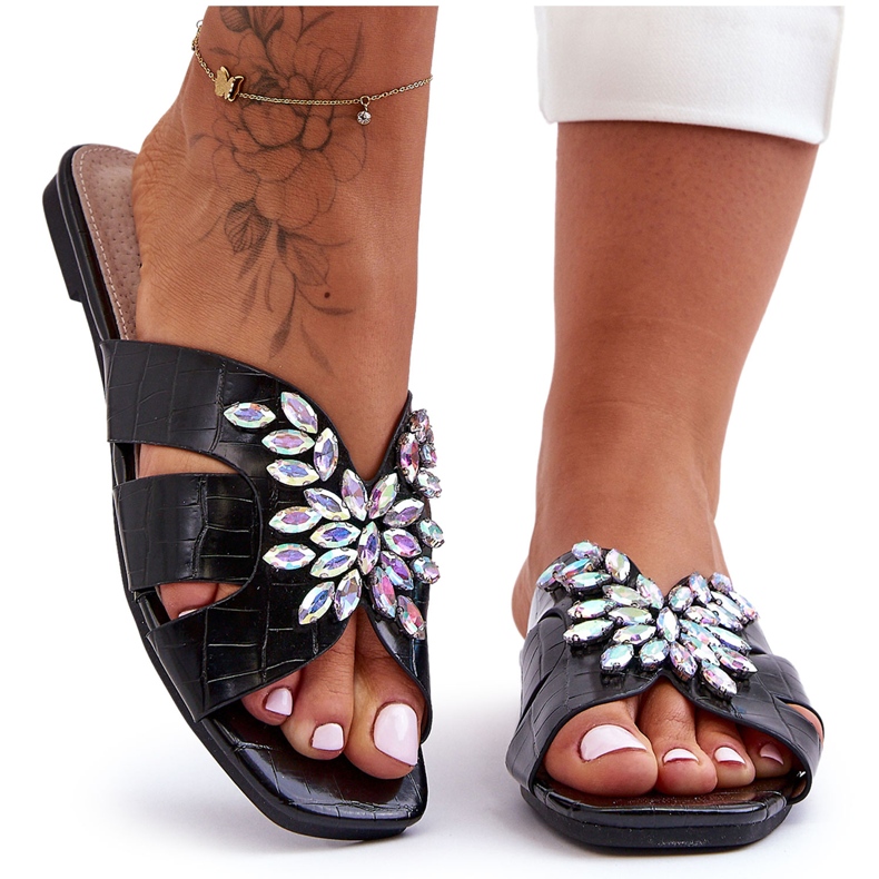 Chaussons Avec Pierres Décoratives S.Barski 617-22 Noir le noir Chaussons Avec Pierres Décoratives S.Barski 617-22 Noir le noir