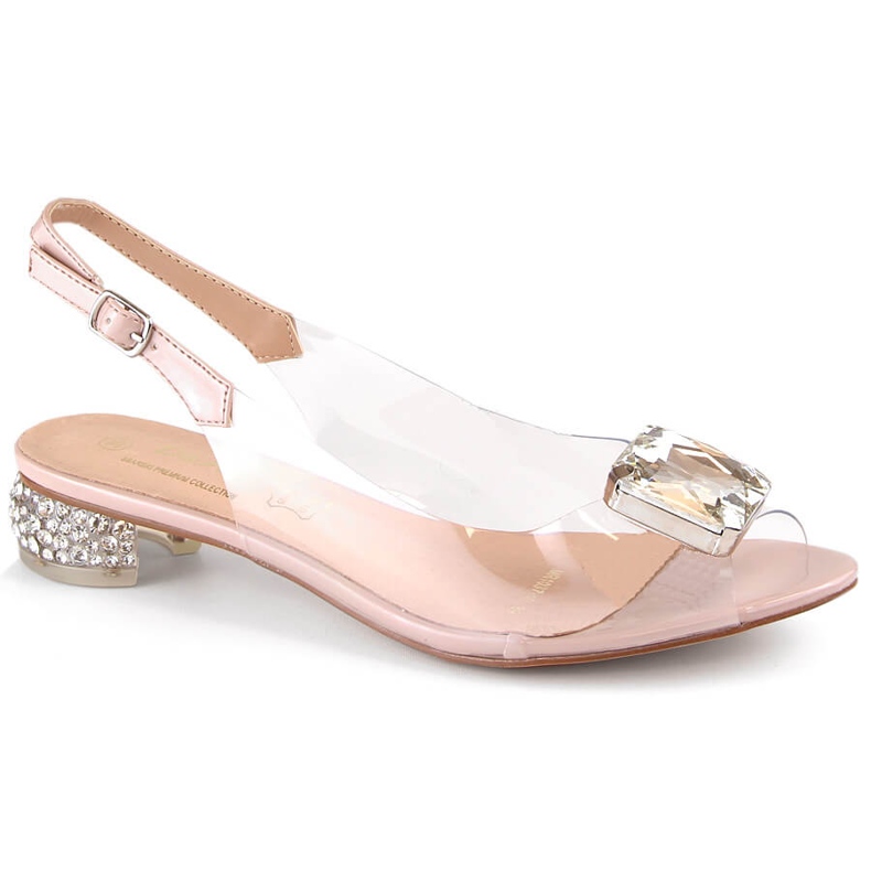 Sandales transparentes sur un talon plat avec une pierre rose S.Barski MR1037-10