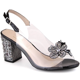 Sandales femme transparentes avec zircons noir S.Barski MR1037-18