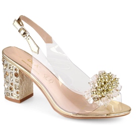 Sandales femme transparentes sur tige dorée avec perles S.Barski MR1037-19