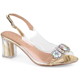 Sandales femme transparentes sur tige avec zircons or S.Barski MR1037-42 doré