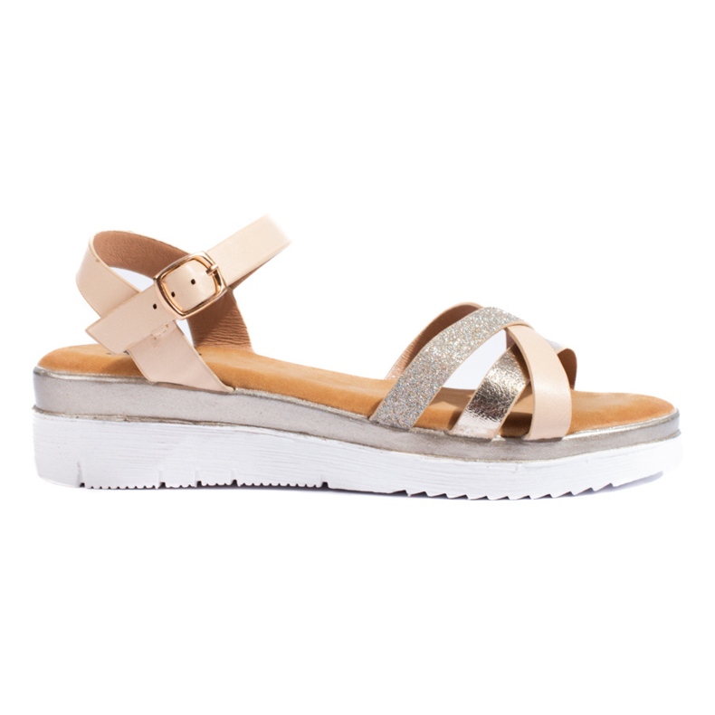 Sandales compensées basses Shelovet beige et or
