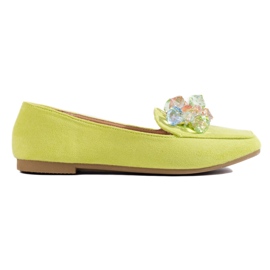 Mocassins en daim vert avec cristaux Shelovet