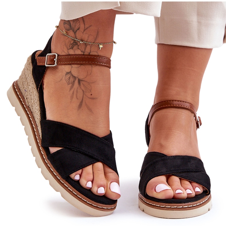 Sandales Compensées Daim Léger Noir Celine le noir