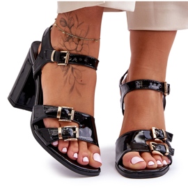 S. BARSKI Sandales Laquées S.Barski 80-3 Talons Hauts Noir