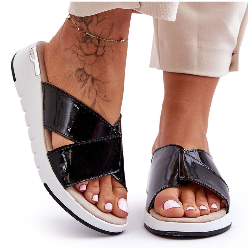 Chaussons Compensés Bas Laqués S.Barski AL22469 Noir le noir