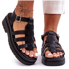 Sandales Plates Cuir à Brides Noir Diosa le noir