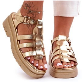 Sandales Plates En Cuir À Bretelles Diosa Dorées