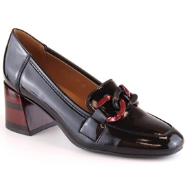 Vinceza W JAN232A chaussures laquées noires avec un talon décoratif le noir