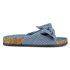 Claquettes femme en jean avec nœud bleu