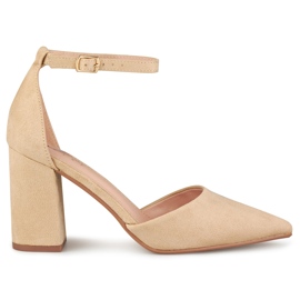 Escarpins beiges à tige fermés à la cheville Escarpins beiges à tige fermés à la cheville