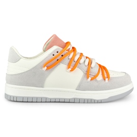 Baskets femme à lacets orange blanche