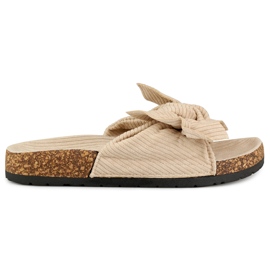 Chaussons pour femmes classiques en daim beige avec un nœud