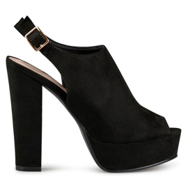 Sandales noires à talons hauts, bout et talon ouverts