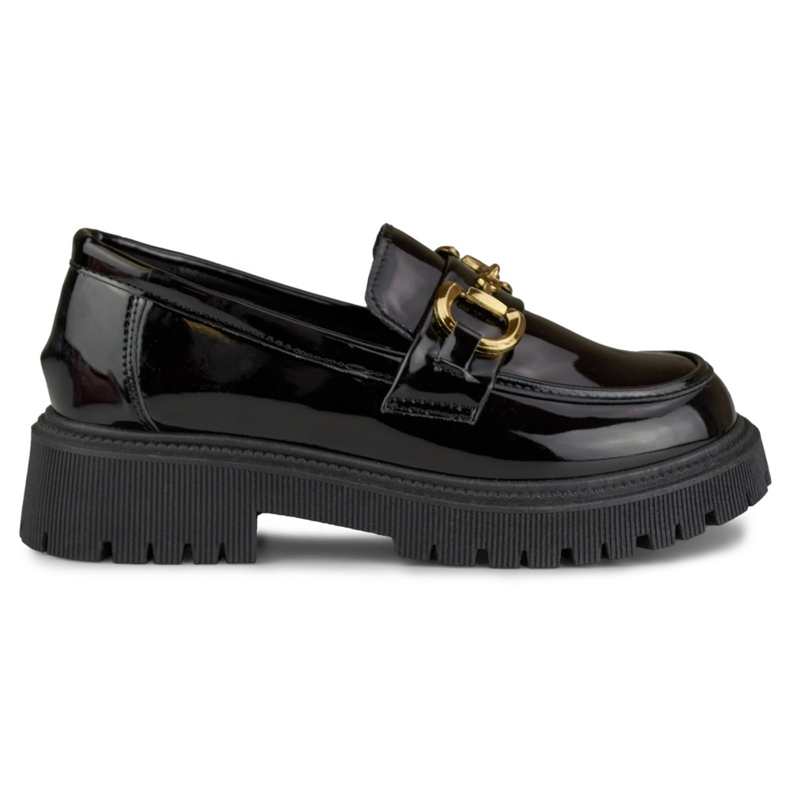 Mocassins pour femmes noirs laqués avec décoration le noir Mocassins pour femmes noirs laqués avec décoration le noir