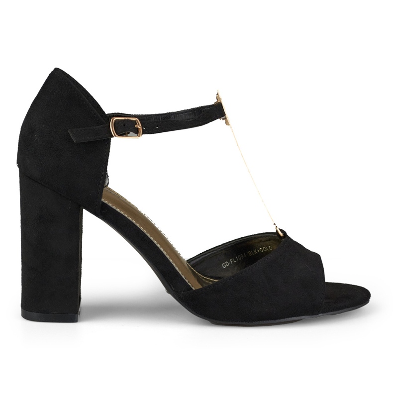 Sandales élégantes à talons hauts avec décoration dorée le noir