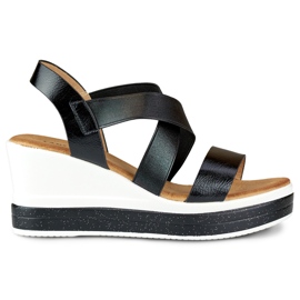 Sandales compensées confortables à brides noires le noir