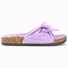 Chaussons pour femmes classiques en daim violet avec un nœud