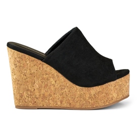 Tongs noires sur talon compensé en liège le noir Tongs noires sur talon compensé en liège le noir